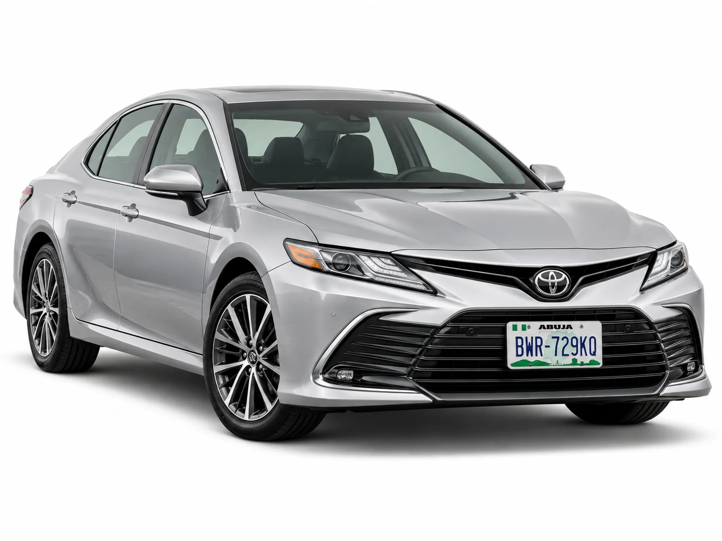 Silver Toyota Camry 2020 with Abuja plate available for self-drive and chauffeur car hire in Abuja